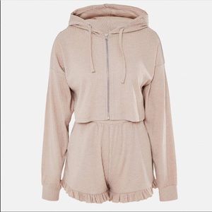 Soft Rib Hoodie & Frill Shorts Loungewear Set